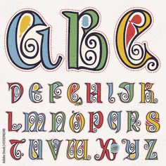 an old english alphabet with swirly letters and numbers in the style of doodle