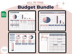 four screens showing the budget spreads