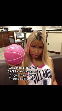 a barbie doll sitting on top of a couch next to a pink ball with the caption, i can't take a joke but you can't take dispect