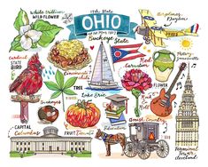 an illustrated map of the united states with many things to see and do in it