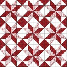 a red and white quilt with squares on the bottom, one is diagonally arranged