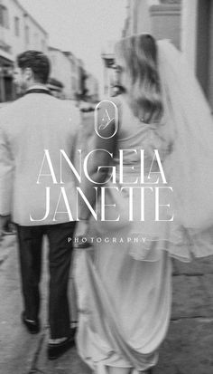 a black and white photo of a bride and groom walking down the street