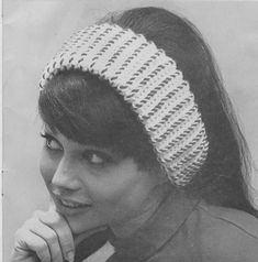 black and white photograph of a woman wearing a knitted headband