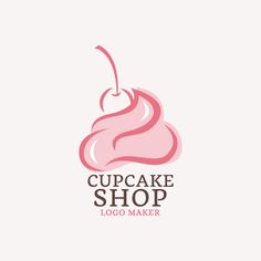 a cupcake shop logo with pink icing and a cherry on the top,