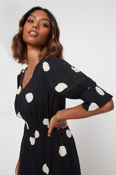 Black Spot Shirred Waist Midi Dress Black Spot, Dresses Black, Quick Delivery, Dorothy Perkins, Dress Collection, Black Dress, Buy Online, Shop Now, Midi Dress