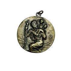 Vintage Sterling Silver St Christopher Medal Christian Pendant Large 21.5 Grams Vintage Bronze Engraved Medallion Necklace, Gold St Christopher Necklace, Saint Christopher Necklace, St Christopher Necklace, St Christopher Medal, St Christopher Pendant, Vintage Nickel-free Crucifix Necklace, St Christopher, Saint Christopher