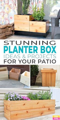 an outdoor planter box with plants in it and the words, stunning planter box ideas & projects for your patio