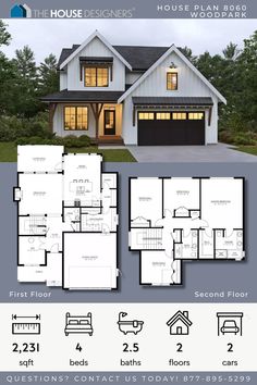 two story house plan with three car garages in the front and one bedroom on the back