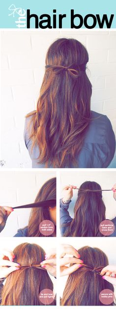 The Tidy Hair Bow | 23 Five-Minute Hairstyles For Busy Mornings Five Minute Hairstyles, Easy Work Hairstyles, 5 Minute Hairstyles, Hair Bow Tutorial, Easy Hairstyle, Penteado Cabelo Curto, Hairstyles For School