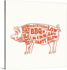 an illustration of a pig cut in half with the words'no backyard low beef and ribs fast slow'printed on it