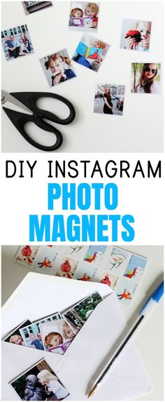 the instructions for how to make an instagram photo magnets with pictures and scissors