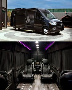 the inside and outside of a black van