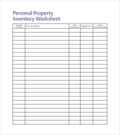 personal property inventory worksheet