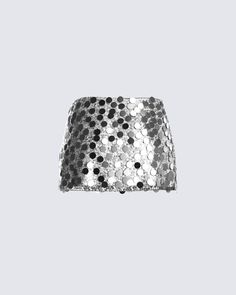 Bring the party with you everywhere you go in this dazzling, low-rise silver mini skirt - detailed with large metallic circle sequins ✨ This playful piece will have all eyes on you as it hugs you in all the right places, and shimmers with every step you take 😏 Sparkly Sequin Skirt, Space Themed Concert Outfit, Mettalic Mini Skirt, Silver Sequin Mini Skirt, Metallic Sequined Mini Skirt, Metallic Sequins Skirt For Party Season, Metallic Sequin Skirt For Night Out, Summer Silver Sequined Mini Skirt, Fitted Silver Skirt With Sequins