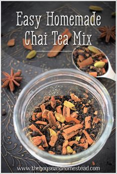 homemade chai tea mix in a glass bowl with cinnamons and star anise