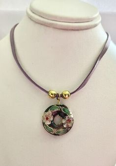 Vintage Multicolor Cloisonné Flowers Donut Pendant Felt Ribbon Necklace 19” | eBay Vintage Necklace Antiques, Donut Pendant, Ribbon Necklace, Pendent Necklace, Pretty Jewelry, Vintage Buttons, Dainty Necklace, Pretty Jewellery, Bling Bling