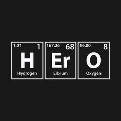 the chemical symbol for hero is shown in black and white, with an orange background