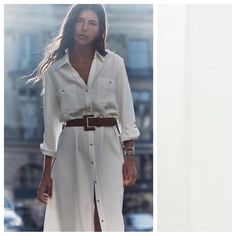 Nwt. Zara Oyster-White Midi Dress With Belt, Johnny Collar And Sleeves With Turn-Up Cuffs And Buttoned Tabs. Front Patch Pockets. Buttoned Front And A Belt. Size L. Ref. 2251/542. Pit To Pit 22" Flat, Shoulders 16", Sleeves 17-22", Waist 23", Length 51". 1054. White V-neck Shirt Dress For Work, White Fall Shirt Dress For Daywear, White Shirt Dress For Fall Daywear, White Shirt Dress For Daywear In Fall, Classic Long Sleeve Summer Dresses, Classic White Shirt Dress For Fall, Elegant Cream Long Sleeve Shirt Dress, Elegant Long Sleeve Cream Shirt Dress, White Shirt Dress For Beach In Fall