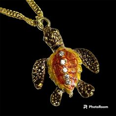 Sea Turtle Necklace Gold Plated Crystal Enamel Yellow 17" Nautical Island Sea Life Jewelry, Sea Turtle Necklace, Life Jewelry, Turtle Jewelry, South Miami, Beach Boutique, Shell Beach, Turtle Necklace, Themed Jewelry