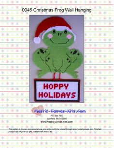 a christmas frog with a santa hat on it's head and the words happy holidays