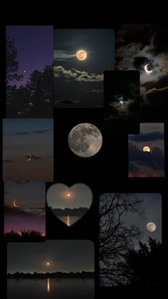 the moon and its phases are shown in this collage, with different images to each side