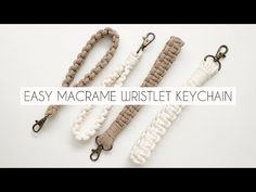 macrame wristlet keychain is shown in three different colors and sizes