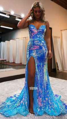 SEXY V-NECK SEQUINS SPARKLY PROM DRESS WITH SLIT QP2868 Mother Dresses, Mermaid Sweetheart, Warrior Women, Eco Warrior, Prom Dresses Sleeveless