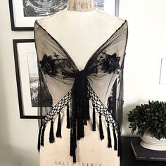 Vintage Hand Beaded Sheer Wrap Shawl With Beaded Details And Hanging Tassels. Gorgeous! Color Black. Excellent Condition No Signs Of Wear. Great For An Evening Event. Shawl With Tassels, Hanging Tassels, Wrap Shawl, Accessories Vintage, Stevie Nicks, Hand Beading, Shawls And Wraps, Vintage Accessories, Scarf Wrap