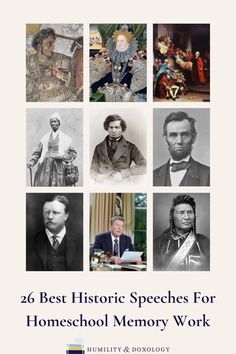 the cover of 26 best historic speeches for homeschool memory work