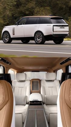 the inside and outside view of a white range rover