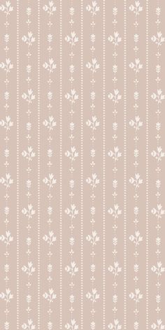 a beige and white striped wallpaper with small flowers on the bottom half of it