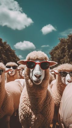 sheep wearing sunglasses standing in front of other sheep