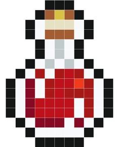 an image of a pixellated character in red and white, with black squares around it