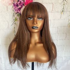 24” Layered Brown Ombre Yaki Straight Bang Wig *New* Color As Shown Synthetic Yaki Texture 150% Density Heat Safe On Low (300f) Combs Inside And Adjustable Back Strap Medium Cap Size Bundle & Save $ Bang Wig, Blonde With Dark Roots, Straight Bangs, Grey Wig, Blonde Lace Front Wigs, Curly Hair Wig, Curly Lace Front Wigs, Beautiful Wigs, Remy Human Hair Extensions