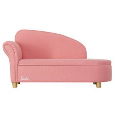 a pink chaise lounge chair with gold legs