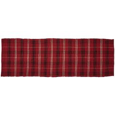 a red and black plaid rug on a white background