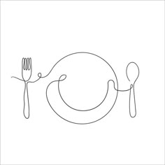 a drawing of a fork and knife on a plate