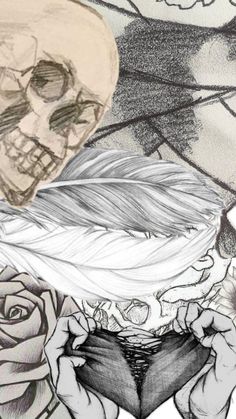 a drawing of a girl with flowers and skulls on her head is shown in the background