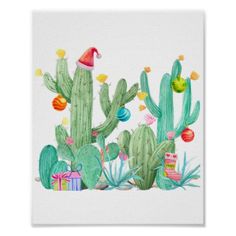 a card with an image of a cactus and other plants in the desert, on a white background