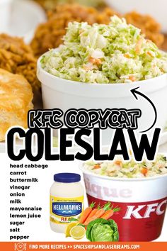 an advertisement for coleslaw and other foods