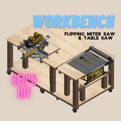 the workbench flipping miter saw and table saw is shown in this image