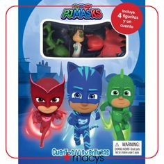 the pj masks activity book includes 4 figurines and an interactive storybook