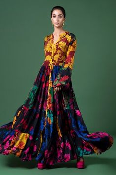 Multicolour tiered dress featuring floral vine prints. - Aza Fashions Indian Maxi Dress, Anthropology Dresses, Print Chiffon Maxi Dress, Empire Maxi Dress, White Flower Dress, Kimono Maxi Dress, Chic Maxi Dresses, White Halter Dress, Tier Dress