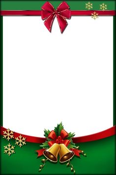 a christmas frame with bells and bows