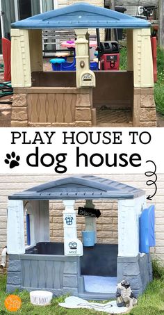 an inflatable dog house is shown with the words play house to dog house