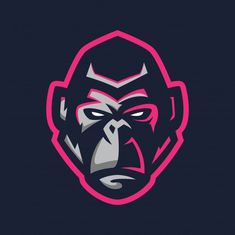 a gorilla face with pink and grey colors