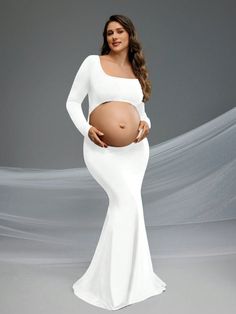 Maternity Solid Color Scoop Neck Long Sleeve Hollow-Out Minimalist Photoshoot Dress White Sexy  Long Sleeve Knitted Fabric Plain Bodycon High Stretch  Maternity Clothing, size features are:Bust: ,Length: ,Sleeve Length: White Stretch Maternity Dress, White Scoop Neck Bodycon Dress, White Long Sleeve Maternity Maxi Dress, White Long Sleeve Maxi Dress For Maternity, White Long Sleeve Fitted Maternity Dress, Fitted White Maxi Dress For Maternity Wear, Minimalist Photoshoot, Shein Maternity, Photoshoot Dress