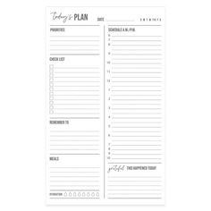 the printable daily planner is shown in black and white, with text on it