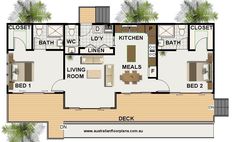 the floor plan for an apartment with three bedroom and two bathroom areas on each side