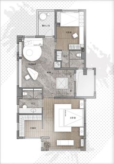 the floor plan for an apartment with two beds and one living room, in white